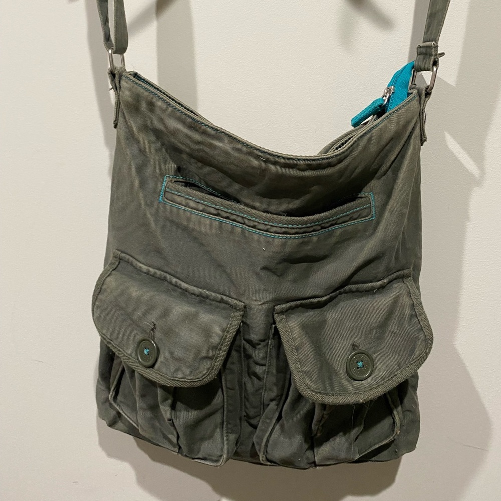 Army green cloth cross chest purse /tote